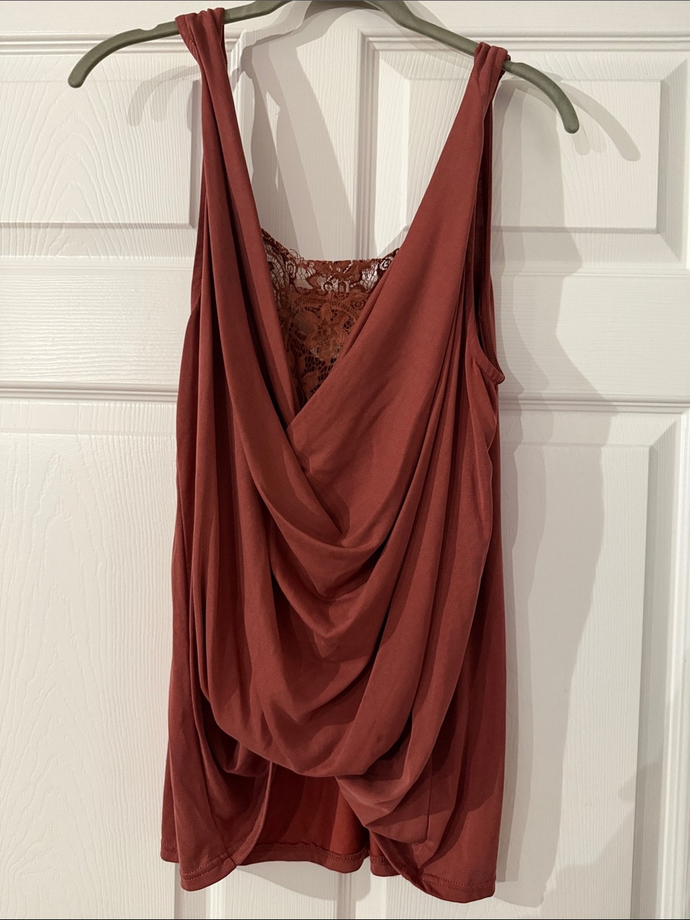 POL Burgundy Draped Sleeveless Tank with Lace Back